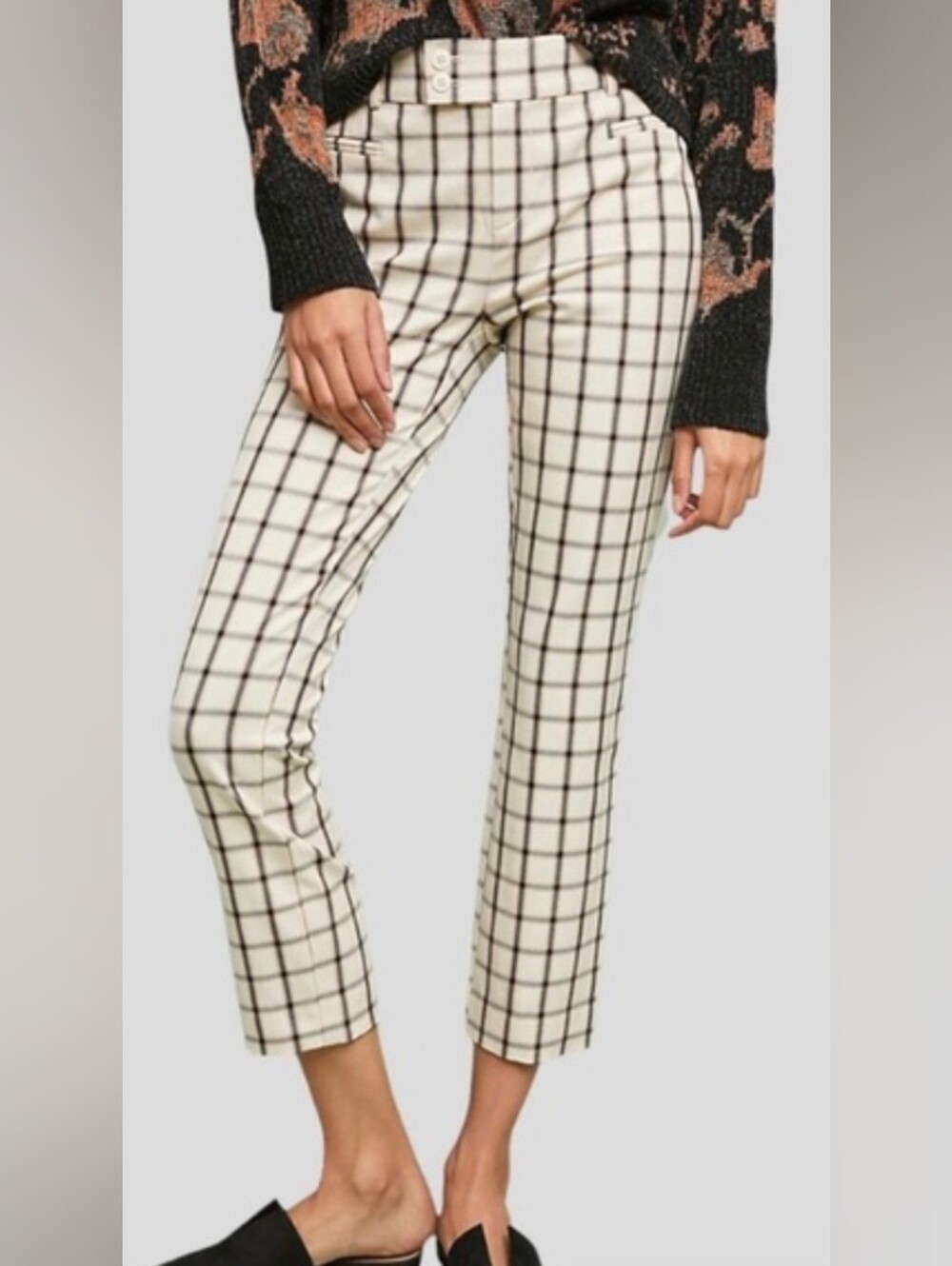 Anthropologie The Essential Slim Cropped Plaid Stretchy Trousers sz 8 Work Wear